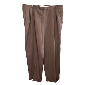 Pronto Uomo Mens 44 Wool Pleated Cuffed Dress Pants Taupe Brown Made in Mexico